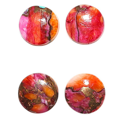 Natural Kingman Orange Dahlia Turquoise 9x9x3 mm Oval Shape Polished Gemstone Set of 4 LS78-09450