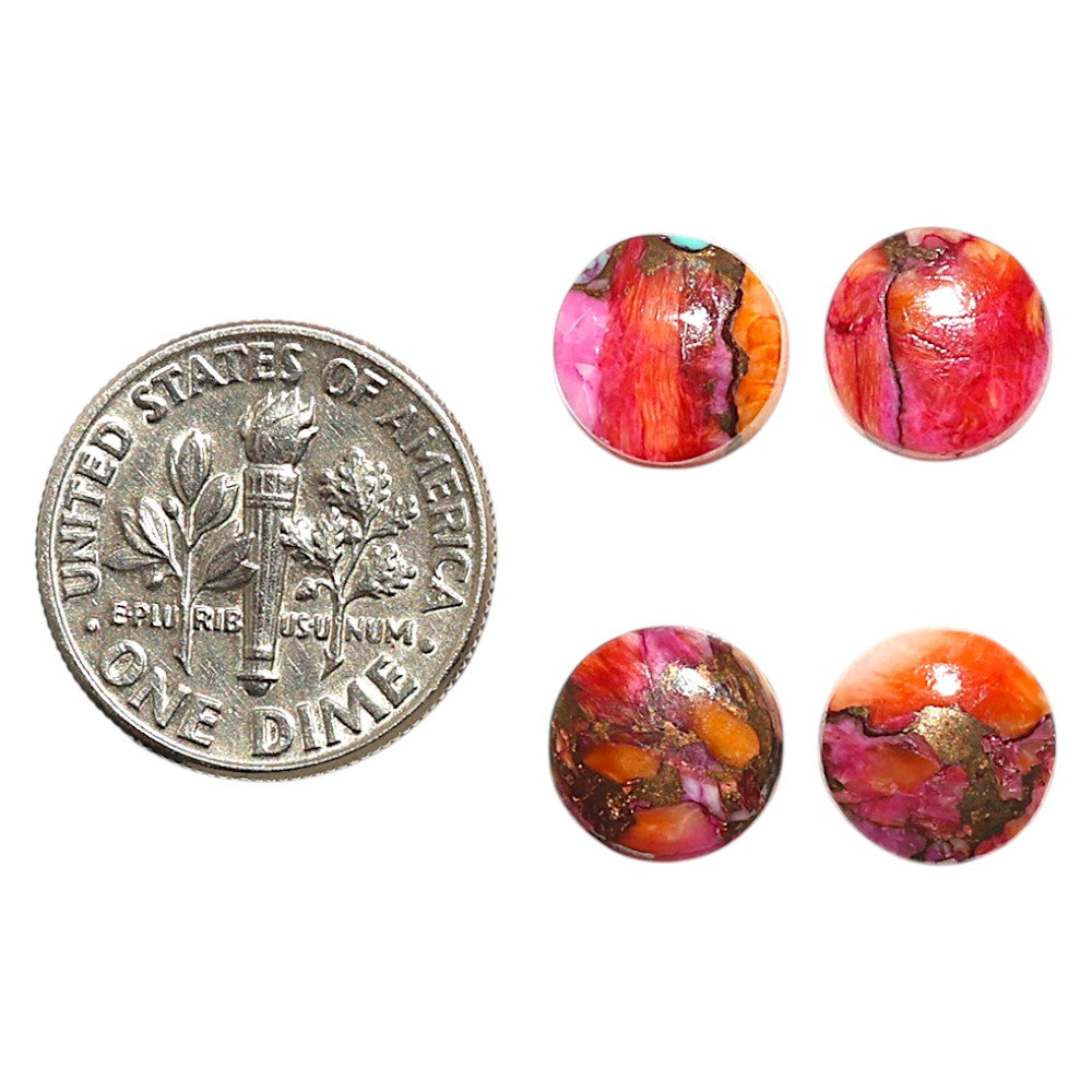 Natural Kingman Orange Dahlia Turquoise 9x9x3 mm Oval Shape Polished Gemstone Set of 4 LS78-09450
