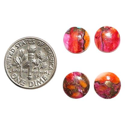 Natural Kingman Orange Dahlia Turquoise 9x9x3 mm Oval Shape Polished Gemstone Set of 4 LS78-09450