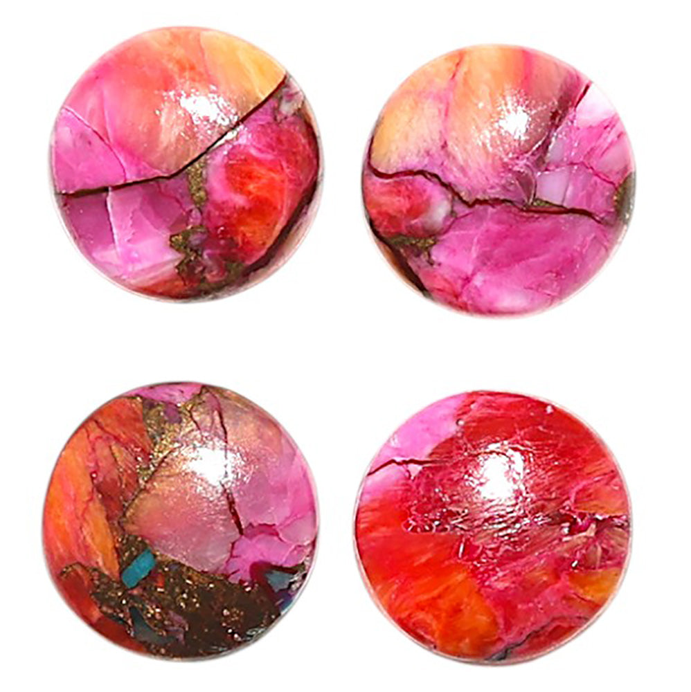 Natural Kingman Orange Dahlia Turquoise 10x10x3 mm Round Shape Polished Gemstone Set of 4 LS78-09451