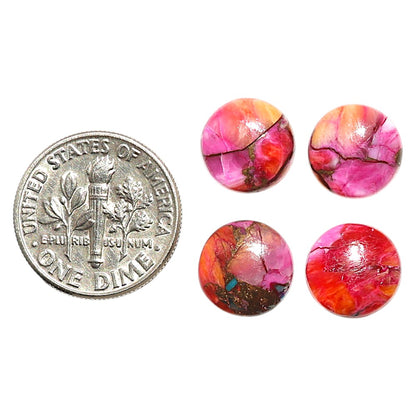 Natural Kingman Orange Dahlia Turquoise 10x10x3 mm Round Shape Polished Gemstone Set of 4 LS78-09451