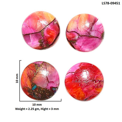 Natural Kingman Orange Dahlia Turquoise 10x10x3 mm Round Shape Polished Gemstone Set of 4 LS78-09451