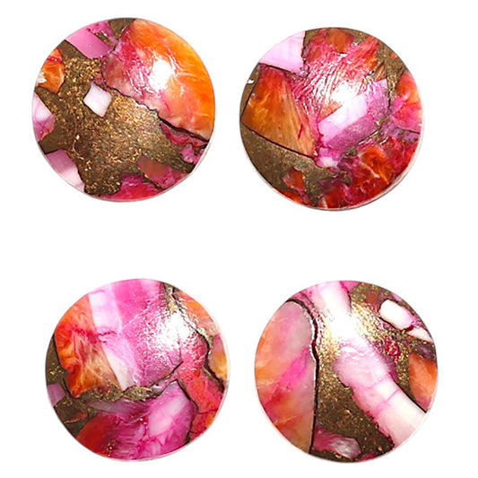 Natural Kingman Orange Dahlia Turquoise 12x12x3 mm Round Shape Polished Gemstone Set of 4 LS78-09452