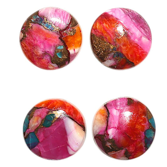 Natural Kingman Orange Dahlia Turquoise 13x13x4 mm Round Shape Polished Gemstone Set of 4 LS78-09454