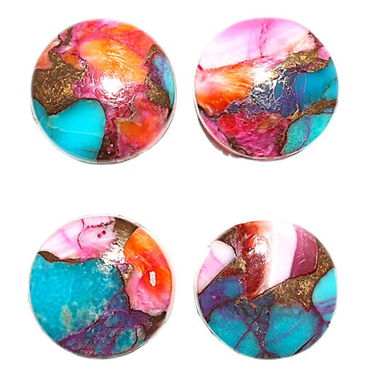 Natural Kingman Orange Dahlia Turquoise 13x13x4 mm Round Shape Polished Gemstone Set of 4 LS78-09456