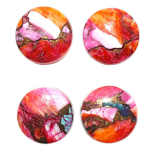 Natural Kingman Orange Dahlia Turquoise 13x13x4 mm Round Shape Polished Gemstone Set of 4 LS78-09457