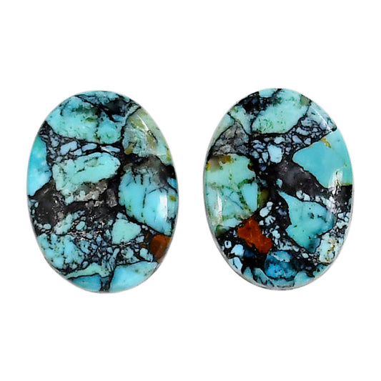 Lucky Charm Tibetan Turquoise Pair 14.7x19.6x3.3 mm Oval Shape Polished Gemstone LS80-04912