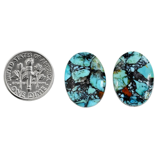 Lucky Charm Tibetan Turquoise Pair 14.7x19.6x3.3 mm Oval Shape Polished Gemstone LS80-04912