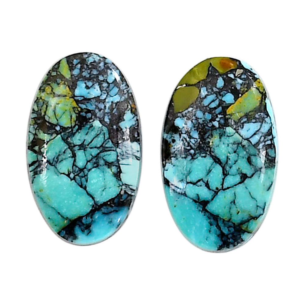 Lucky Charm Tibetan Turquoise Pair 12.25x20.5x3.5 mm Oval Shape Polished Gemstone LS80-04914