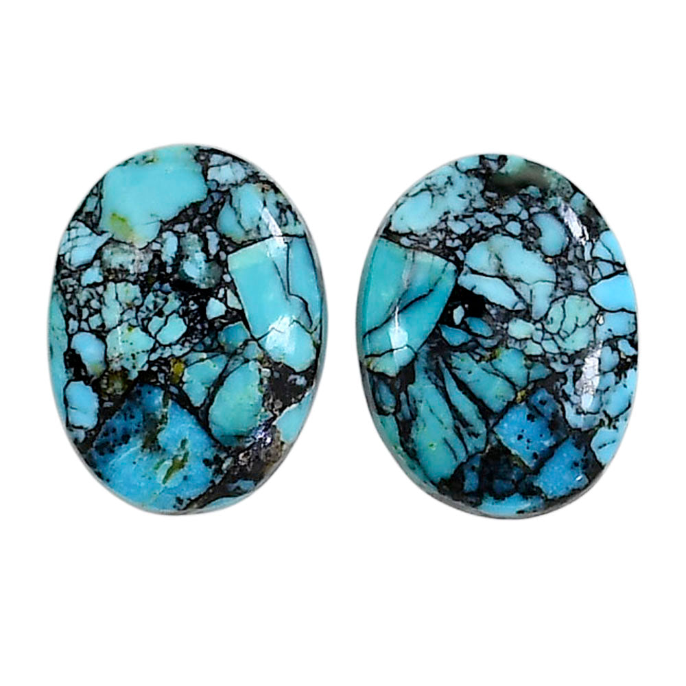 Lucky Charm Tibetan Turquoise Pair 14.7x19.2x4 mm Oval Shape Polished Gemstone LS80-04915