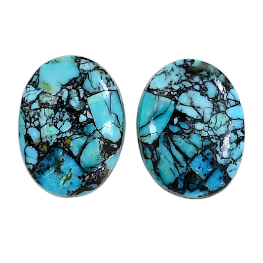 Lucky Charm Tibetan Turquoise Pair 14.7x19.2x4 mm Oval Shape Polished Gemstone LS80-04915