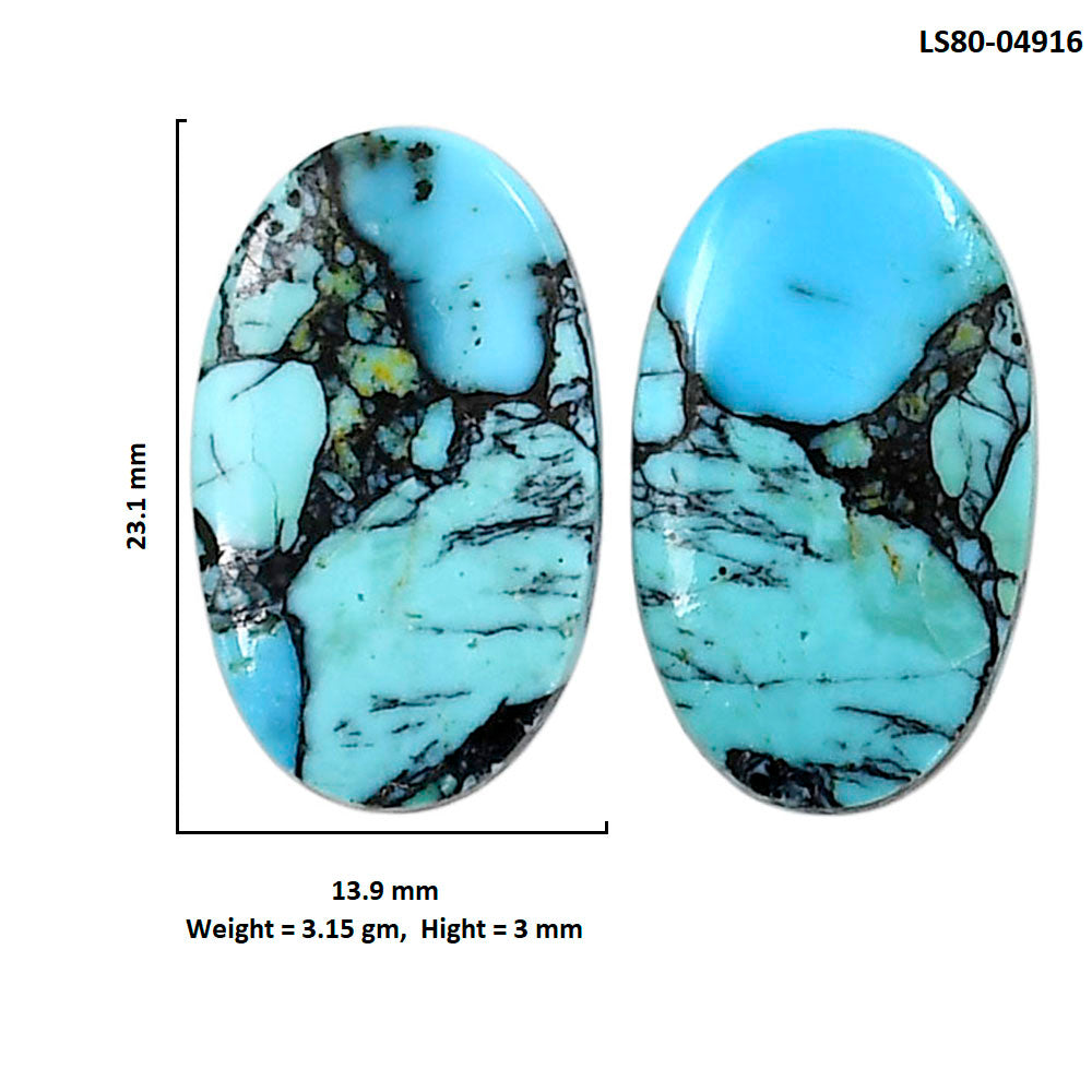 Lucky Charm Tibetan Turquoise Pair 13.9x23.1x3 mm Oval Shape Polished Gemstone LS80-04916