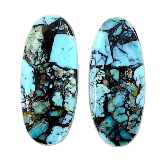 Lucky Charm Tibetan Turquoise Pair 10x22.5x3 mm Oval Shape Polished Gemstone LS80-04917