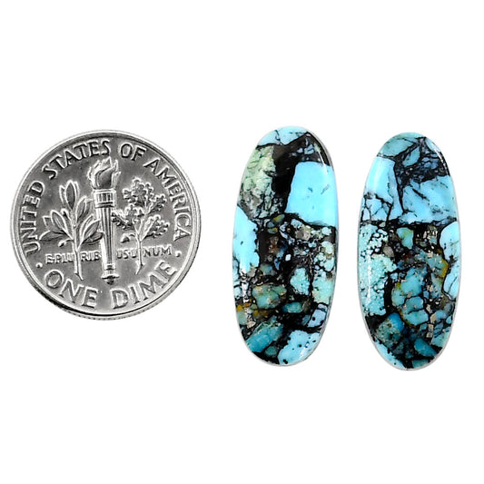 Lucky Charm Tibetan Turquoise Pair 10x22.5x3 mm Oval Shape Polished Gemstone LS80-04917