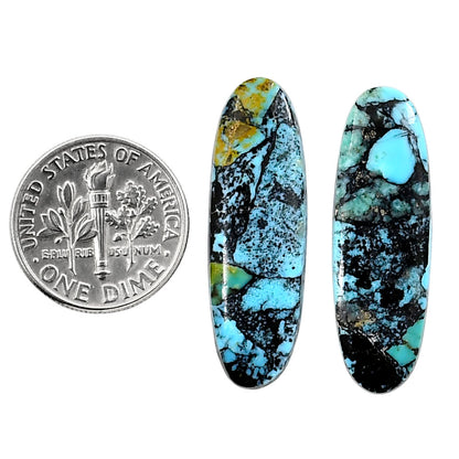 Lucky Charm Tibetan Turquoise Pair 10x31x3 mm Oval Shape Polished Gemstone LS80-04918