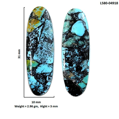 Lucky Charm Tibetan Turquoise Pair 10x31x3 mm Oval Shape Polished Gemstone LS80-04918