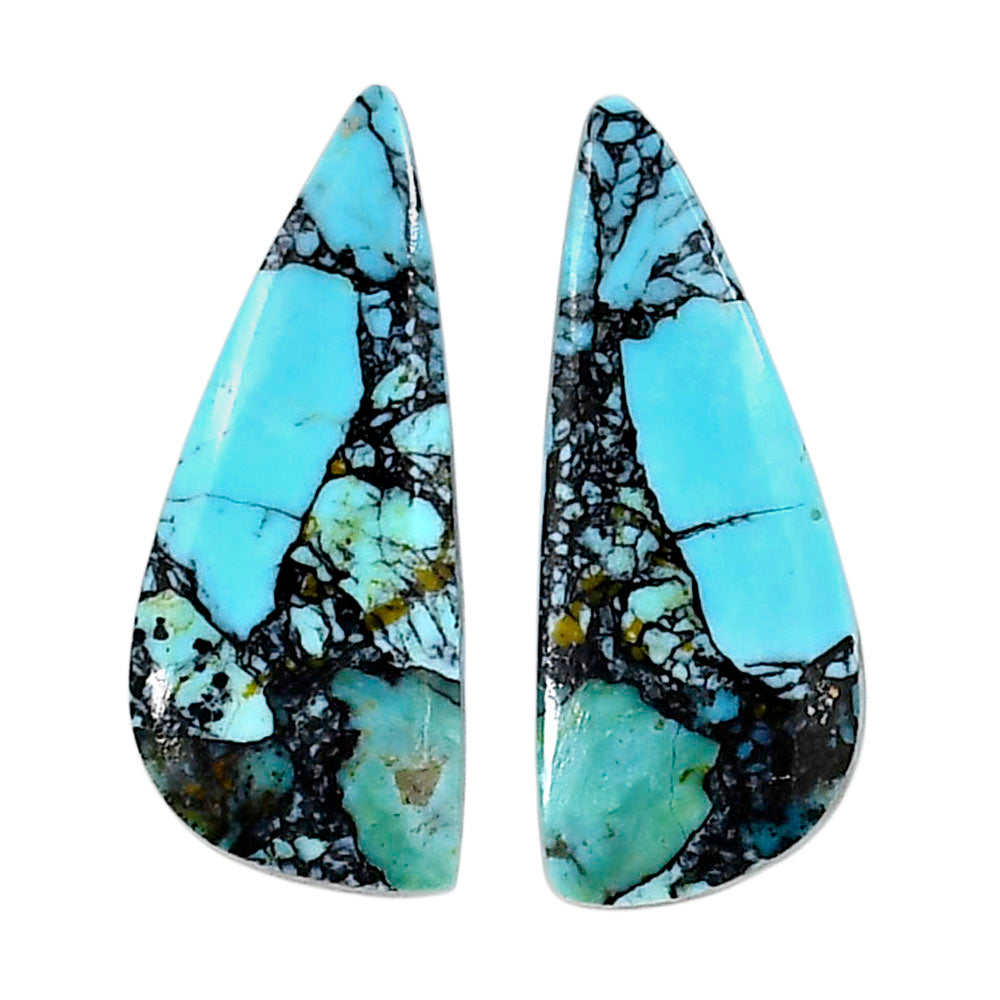 Lucky Charm Tibetan Turquoise Pair 12x28.9x3.4 mm Oval Shape Polished Gemstone LS80-04920
