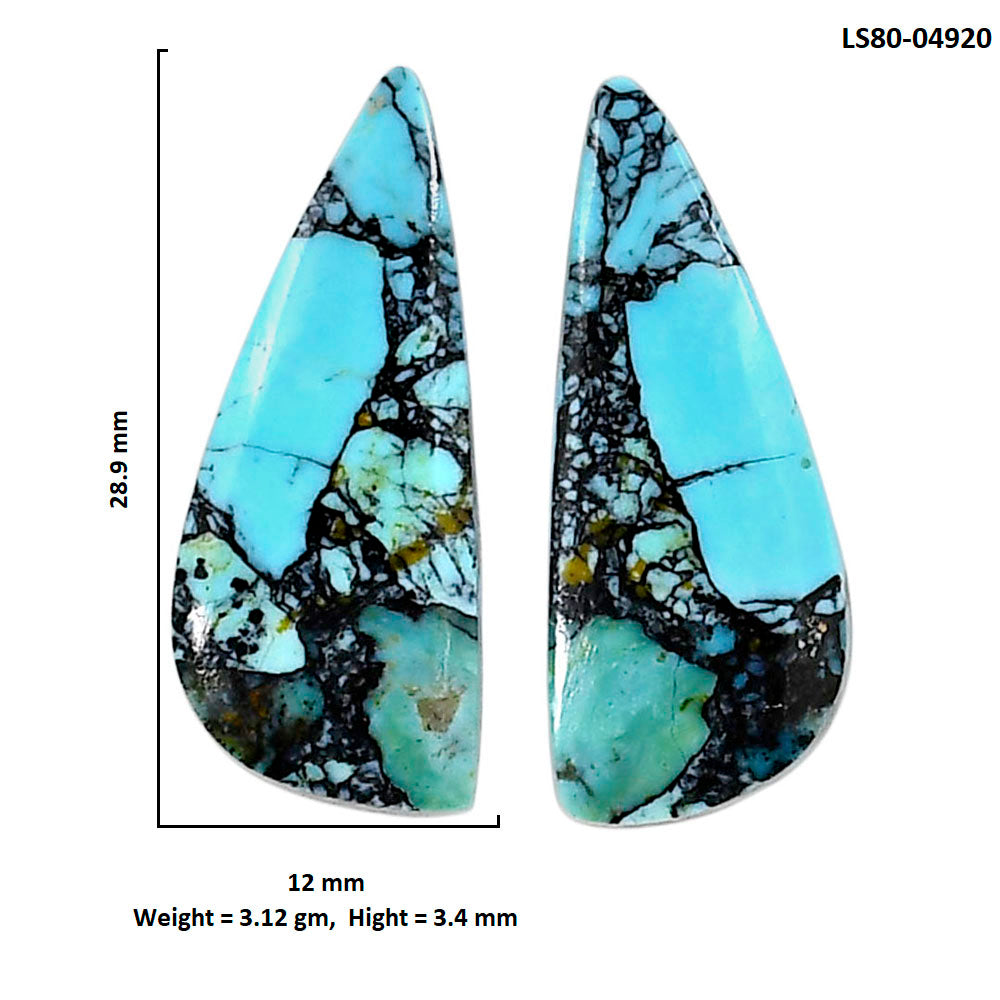Lucky Charm Tibetan Turquoise Pair 12x28.9x3.4 mm Oval Shape Polished Gemstone LS80-04920