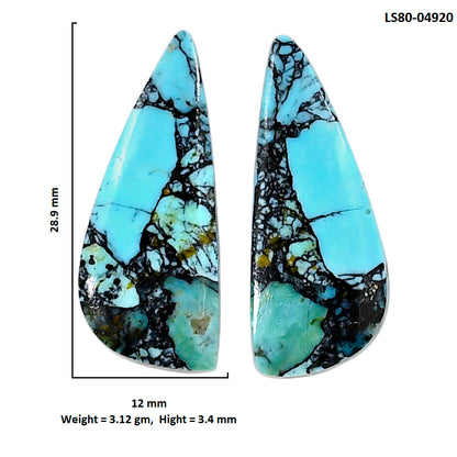 Lucky Charm Tibetan Turquoise Pair 12x28.9x3.4 mm Oval Shape Polished Gemstone LS80-04920
