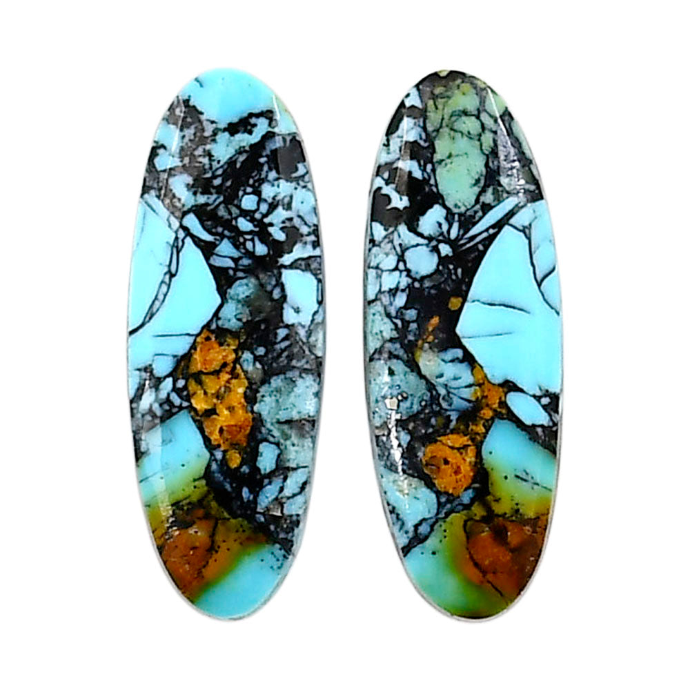 Lucky Charm Tibetan Turquoise Pair 9.2x25.5x2.7 mm Oval Shape Polished Gemstone LS80-04921