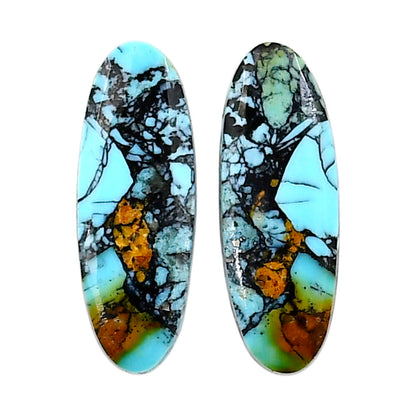 Lucky Charm Tibetan Turquoise Pair 9.2x25.5x2.7 mm Oval Shape Polished Gemstone LS80-04921