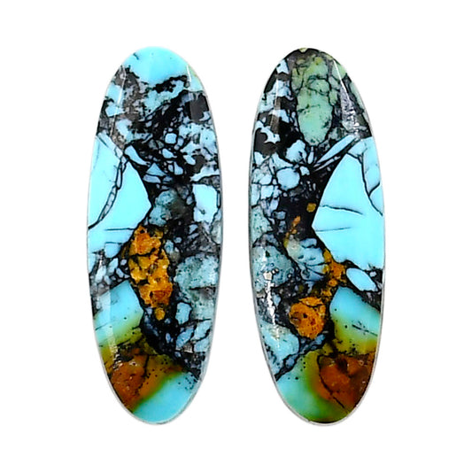 Lucky Charm Tibetan Turquoise Pair 9.2x25.5x2.7 mm Oval Shape Polished Gemstone LS80-04921