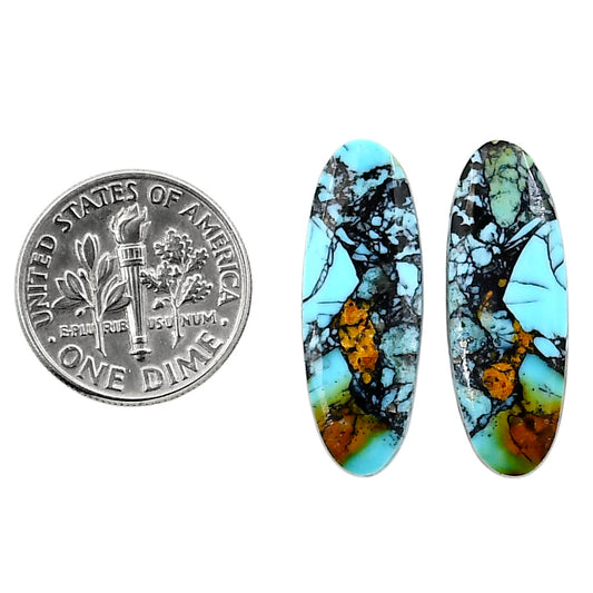 Lucky Charm Tibetan Turquoise Pair 9.2x25.5x2.7 mm Oval Shape Polished Gemstone LS80-04921
