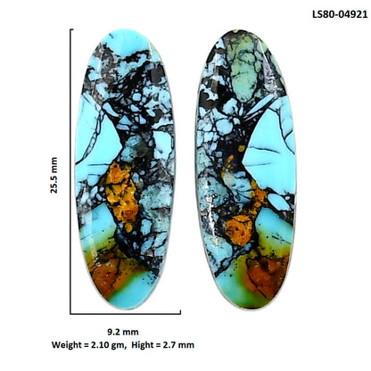Lucky Charm Tibetan Turquoise Pair 9.2x25.5x2.7 mm Oval Shape Polished Gemstone LS80-04921