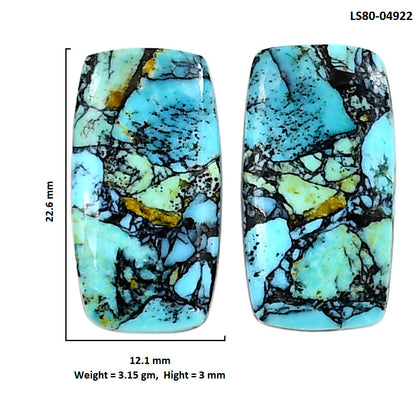 Lucky Charm Tibetan Turquoise Pair 12.1x22.6x3 mm Baguette Shape Polished Gemstone LS80-04922