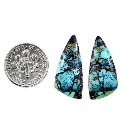Lucky Charm Tibetan Turquoise Pair 11.5x25.6x3.4 mm Fancy Shape Polished Gemstone LS80-04923