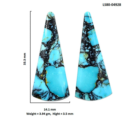 Lucky Charm Tibetan Turquoise Pair 14.1x33.3x3.5 mm Fancy Shape Polished Gemstone LS80-04928