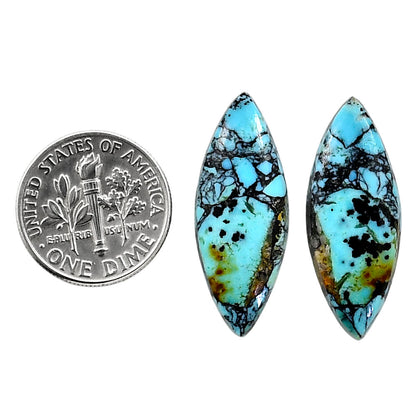 Lucky Charm Tibetan Turquoise Pair 10.9x28x3.7 mm Marquise Shape Polished Gemstone LS80-04932