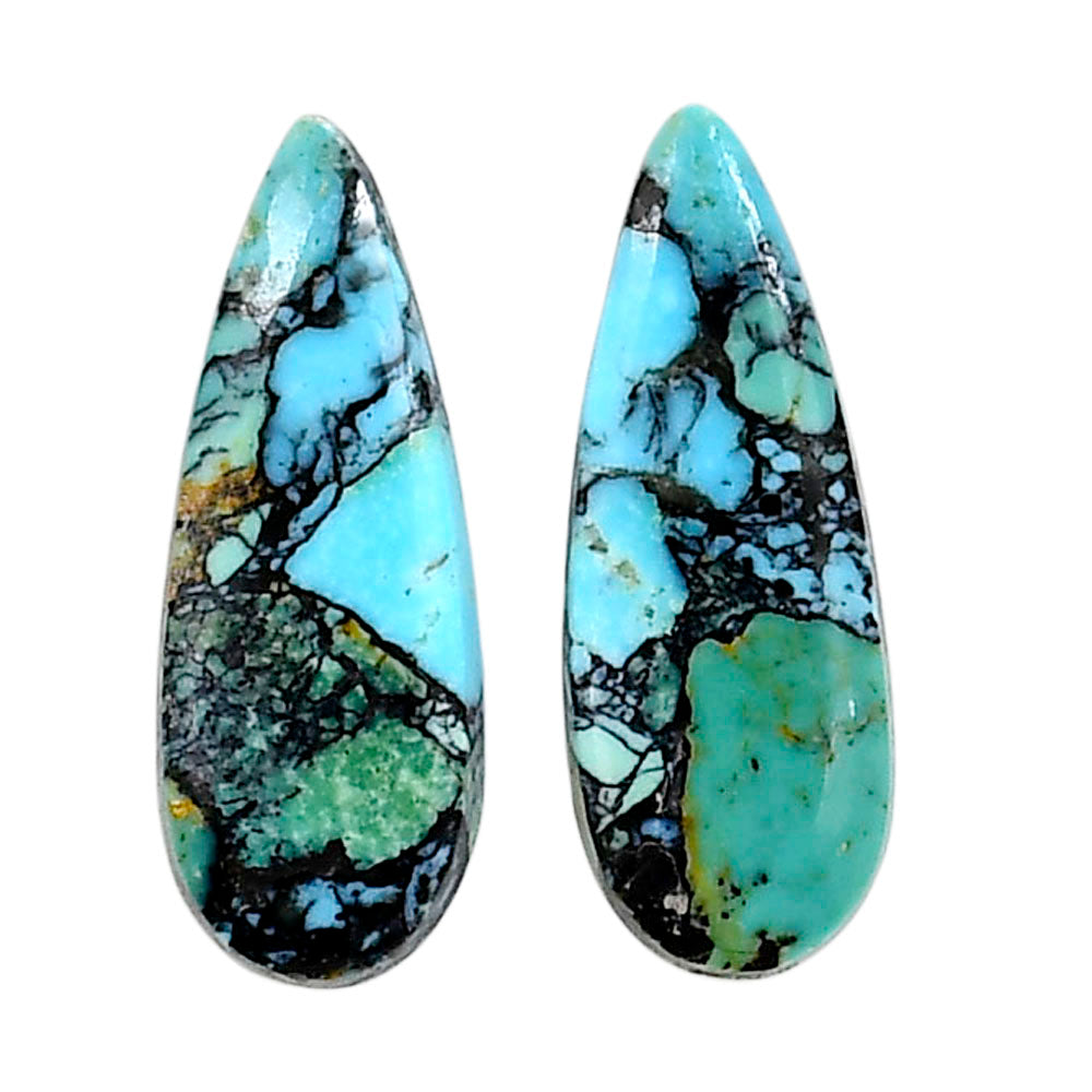 Lucky Charm Tibetan Turquoise Pair 9.5x25.35x3 mm Pear Shape Polished Gemstone LS80-04934