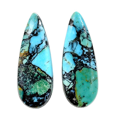 Lucky Charm Tibetan Turquoise Pair 9.5x25.35x3 mm Pear Shape Polished Gemstone LS80-04934