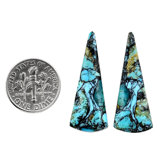 Lucky Charm Tibetan Turquoise Pair 12.8x32.6x3.5 mm Fancy Shape Polished Gemstone LS80-04936