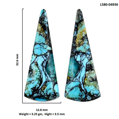 Lucky Charm Tibetan Turquoise Pair 12.8x32.6x3.5 mm Fancy Shape Polished Gemstone LS80-04936
