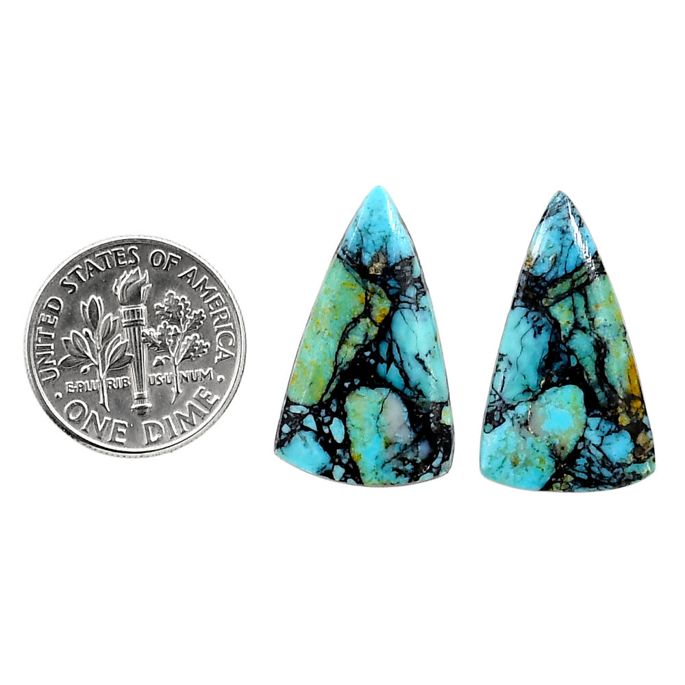 Lucky Charm Tibetan Turquoise Pair 14.3x24.3x3 mm Fancy Shape Polished Gemstone LS80-04940