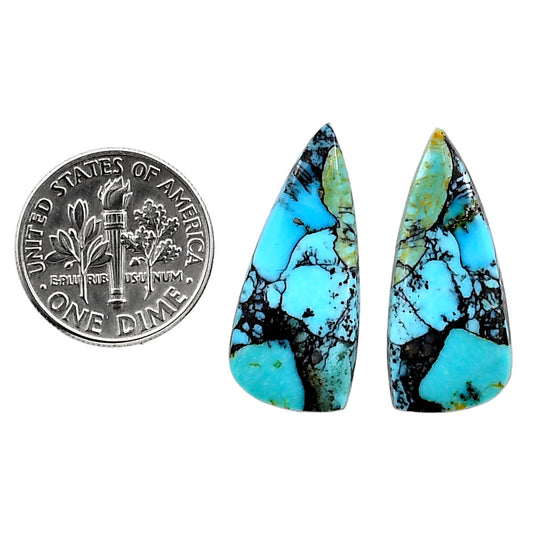 Lucky Charm Tibetan Turquoise Pair 11.3x25.8x3.5 mm Fancy Shape Polished Gemstone LS80-04943
