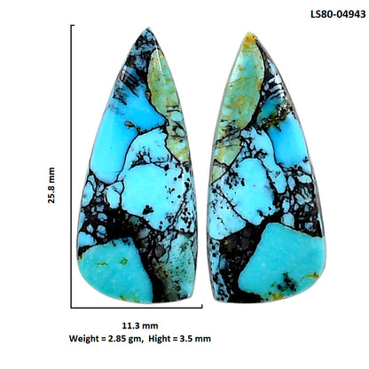 Lucky Charm Tibetan Turquoise Pair 11.3x25.8x3.5 mm Fancy Shape Polished Gemstone LS80-04943
