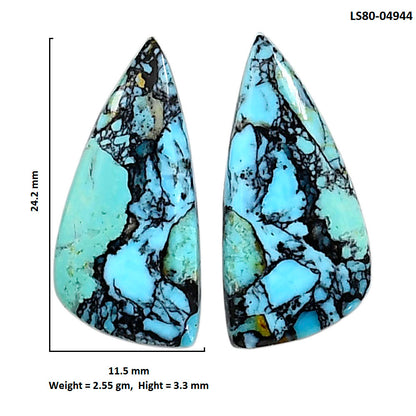 Lucky Charm Tibetan Turquoise Pair 11.5x24.2x3.3 mm Fancy Shape Polished Gemstone LS80-04944
