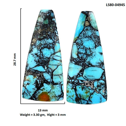 Lucky Charm Tibetan Turquoise Pair 13x28.7x3 mm Fancy Shape Polished Gemstone LS80-04945