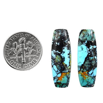 Lucky Charm Tibetan Turquoise Pair 9.1x26.5x3.5 mm Baguette Shape Polished Gemstone LS80-04946