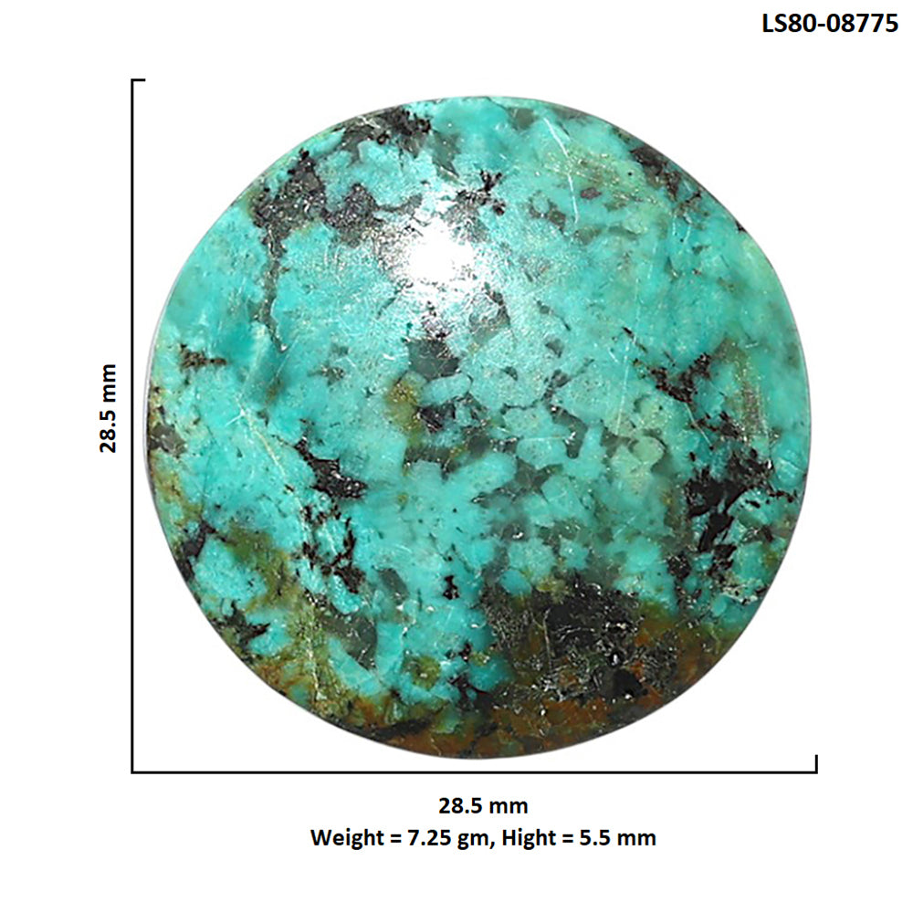 Lucky Charm Tibetan Turquoise 28.5x28.5x5.5 mm Round Shape Polished Gemstone LS80-08775