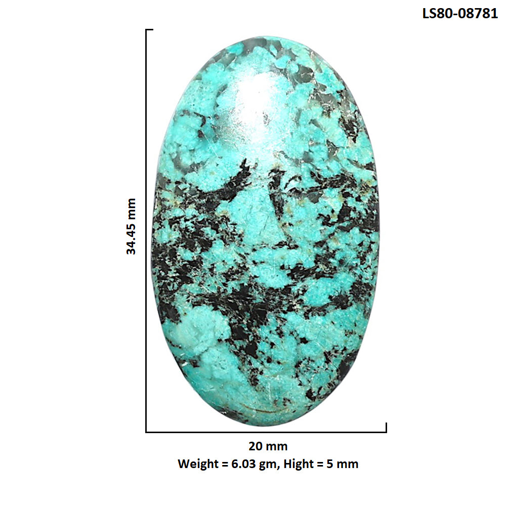 Lucky Charm Tibetan Turquoise 20x34.45x5 mm Oval Shape Polished Gemstone LS80-08781