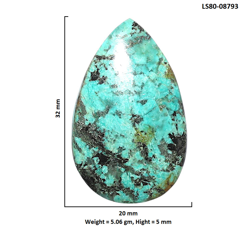 Lucky Charm Tibetan Turquoise 20x32x5 mm Pear Shape Polished Gemstone LS80-08793