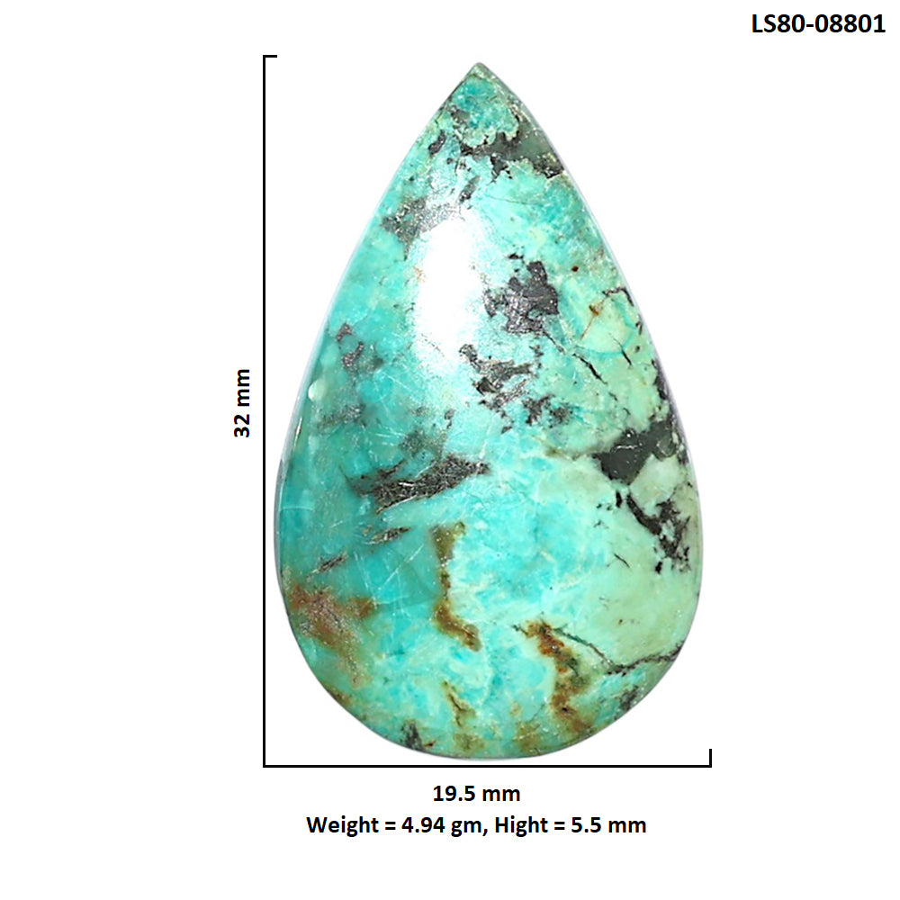 Lucky Charm Tibetan Turquoise 19.5x32x5.5 mm Pear Shape Polished Gemstone LS80-08801