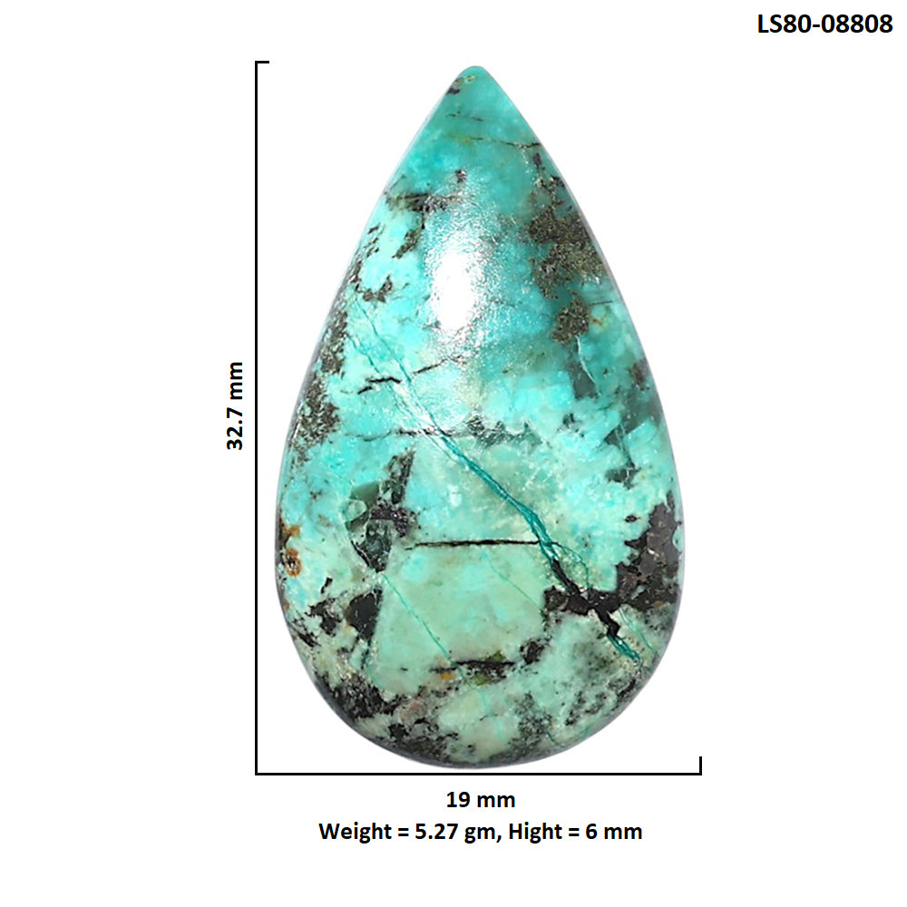 Lucky Charm Tibetan Turquoise 19x32.7x6 mm Pear Shape Polished Gemstone LS80-08808