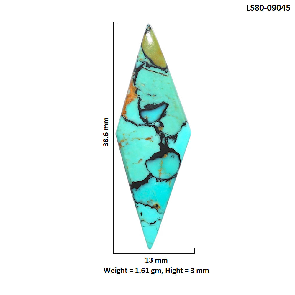 Lucky Charm Tibetan Turquoise 13x38.6x3 mm Fancy Shape Polished Gemstone LS80-09045