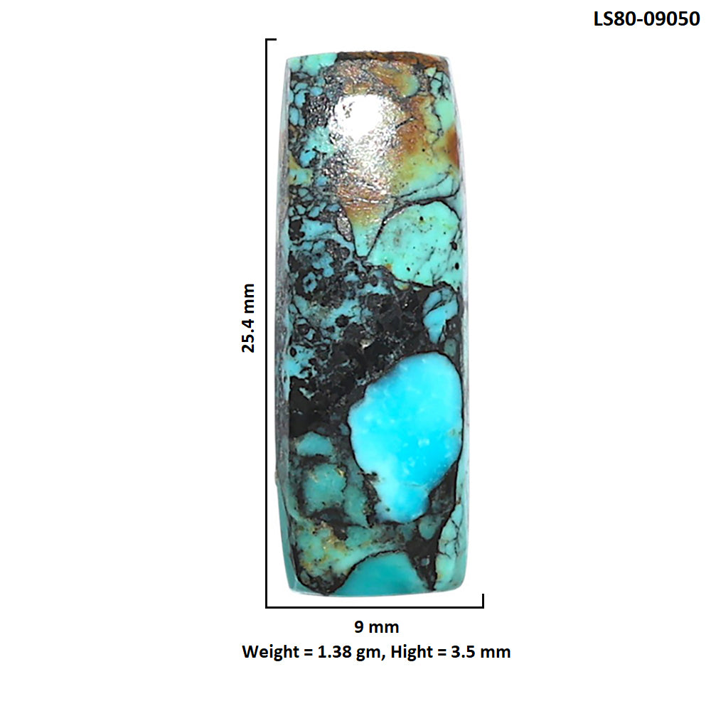Lucky Charm Tibetan Turquoise 9x25.4x3.5 mm Baguette Shape Polished Gemstone LS80-09050