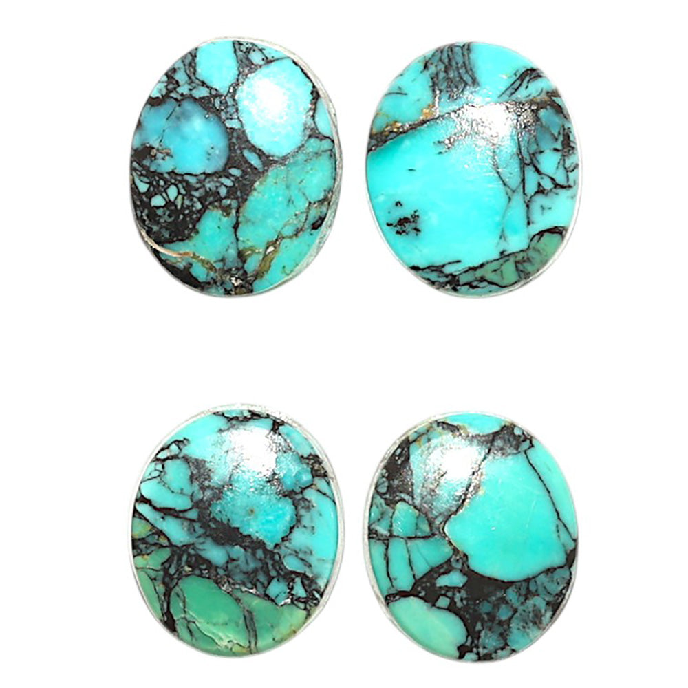 Natural Lucky Charm Tibetan Turquoise 10x12x3 mm Oval Shape Polished Gemstone Set of 4 LS80-09396